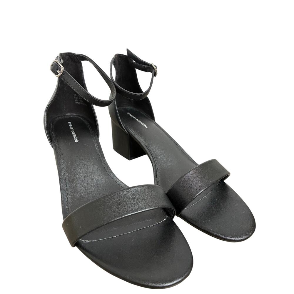 Amazon Essentials Women’s Black Faux Leather Two Strap Heeled Sandal Office 12W